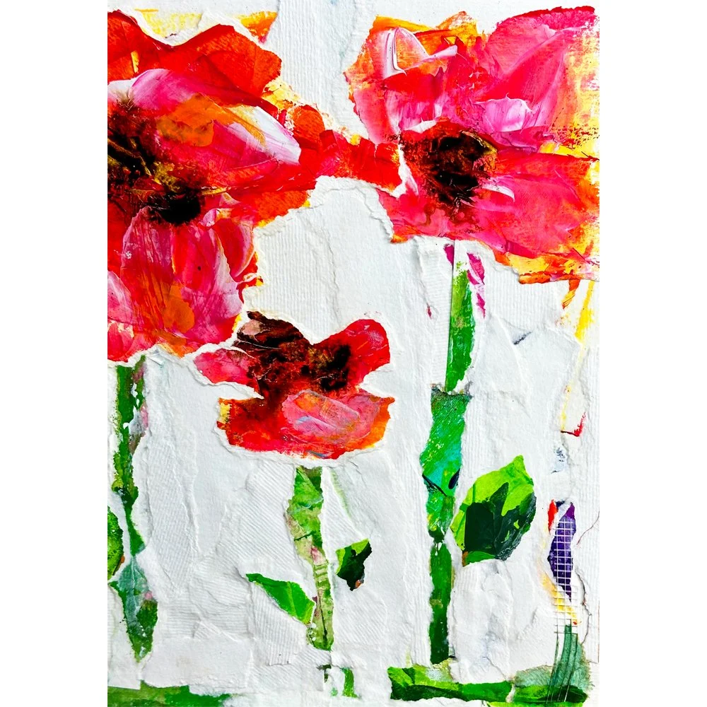 Wandering In The Garden Original Floral Mixed Media Collage Art